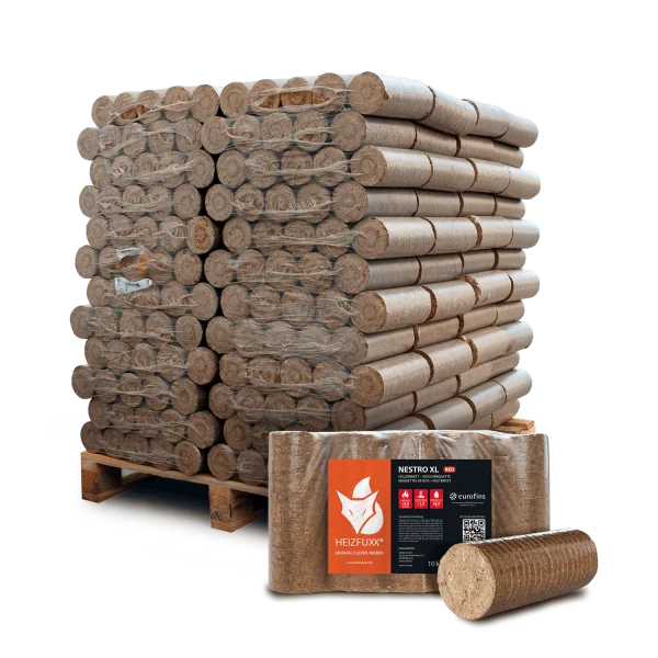 Holzbriketts Nestro XL Red – rund ohne Loch (Palette 960 kg)